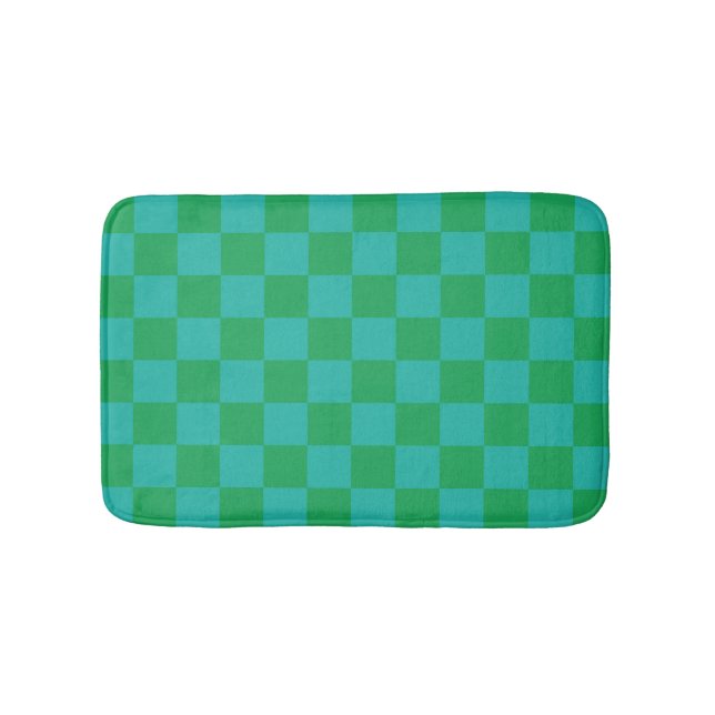 Green Blue Checkered Gingham Pattern Badematte (Vorderseite)