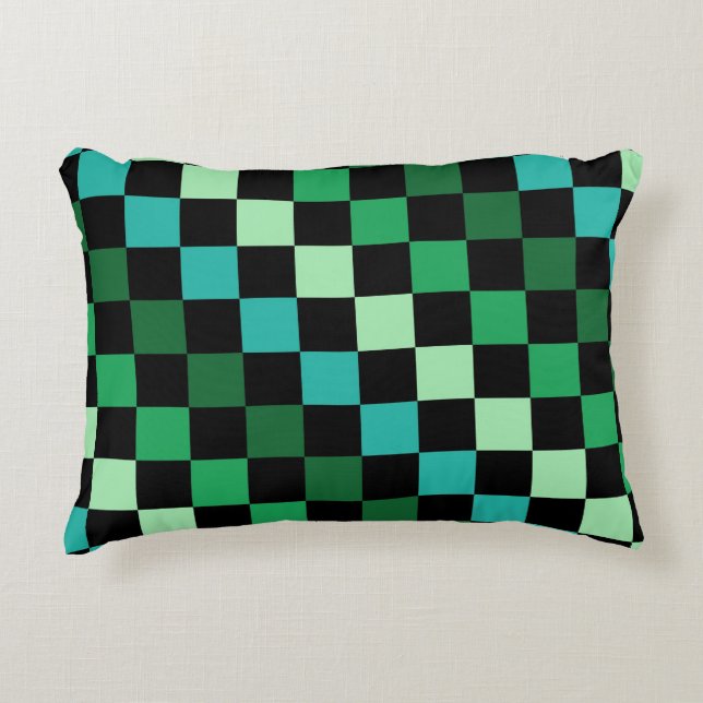 Green Blue Checkered Gingham Pattern Dekokissen (Vorderseite)