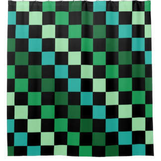 Green Blue Checkered Gingham Pattern Duschvorhang