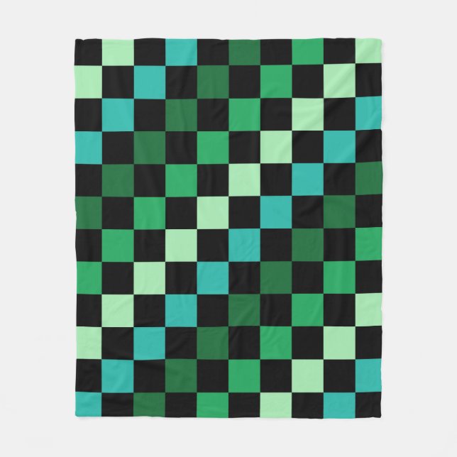 Green Blue Checkered Gingham Pattern Fleecedecke (Vorderseite)