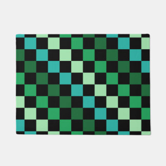Green Blue Checkered Gingham Pattern Fußmatte