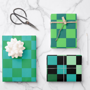 Green Blue Checkered Gingham Pattern Geschenkpapier Set