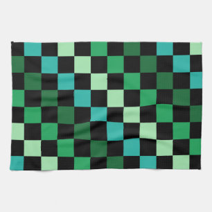 Green Blue Checkered Gingham Pattern Geschirrtuch