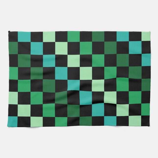Green Blue Checkered Gingham Pattern Geschirrtuch (Horizontal)