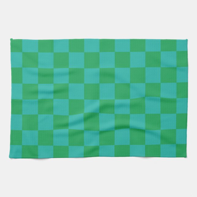 Green Blue Checkered Gingham Pattern Geschirrtuch (Horizontal)