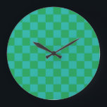 Green Blue Checkered Gingham Pattern Große Wanduhr<br><div class="desc">Green Blue Checkered Gingham Pattern</div>
