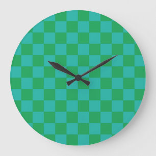 Green Blue Checkered Gingham Pattern Große Wanduhr