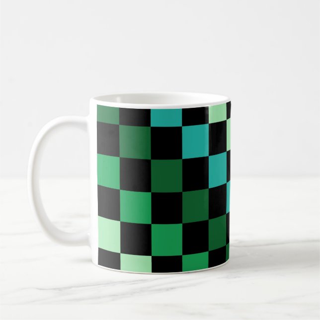 Green Blue Checkered Gingham Pattern Kaffeetasse (Links)