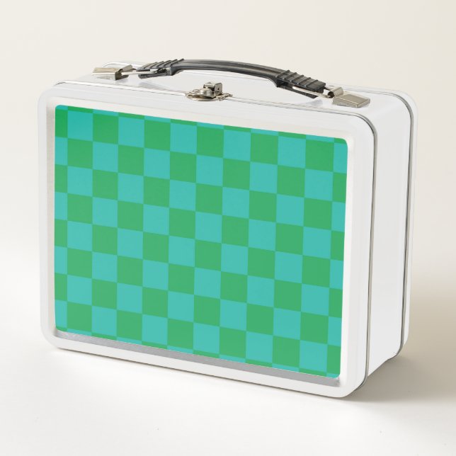 Green Blue Checkered Gingham Pattern Metall Brotdose (Vorderseite)