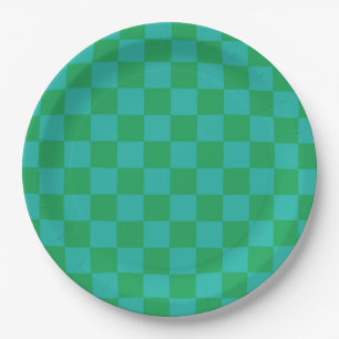 Green Blue Checkered Gingham Pattern Pappteller