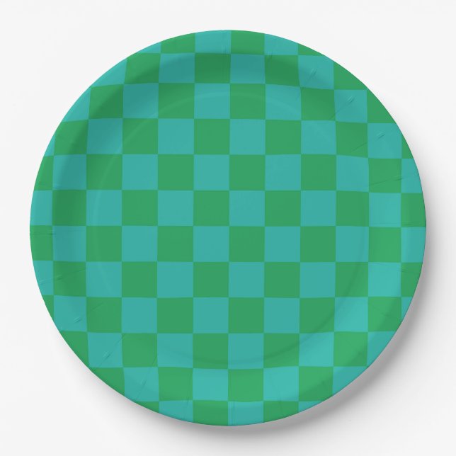 Green Blue Checkered Gingham Pattern Pappteller (Vorderseite)