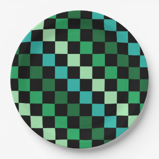 Green Blue Checkered Gingham Pattern Pappteller