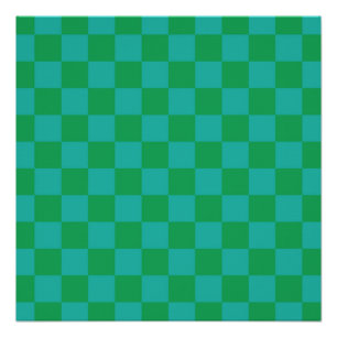 Green Blue Checkered Gingham Pattern Poster