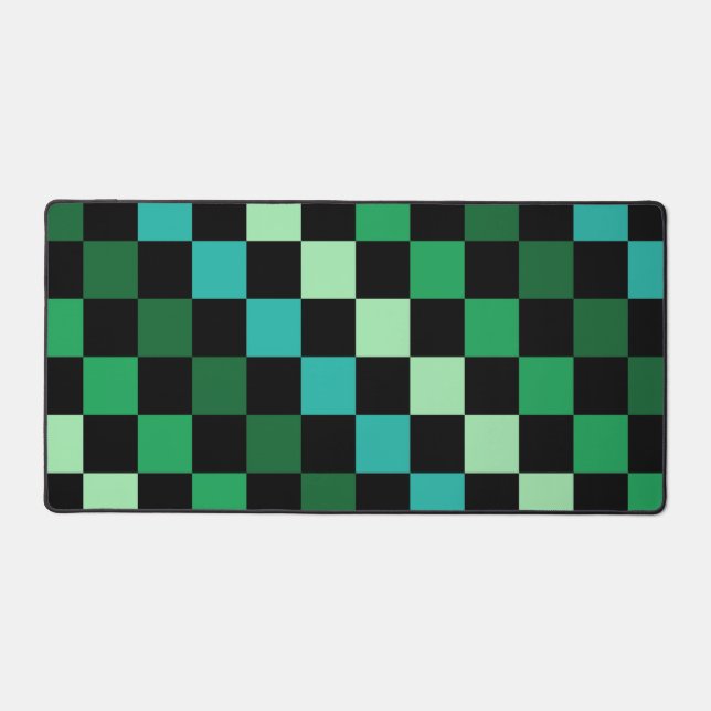 Green Blue Checkered Gingham Pattern Schreibtischunterlage (Vorderseite)