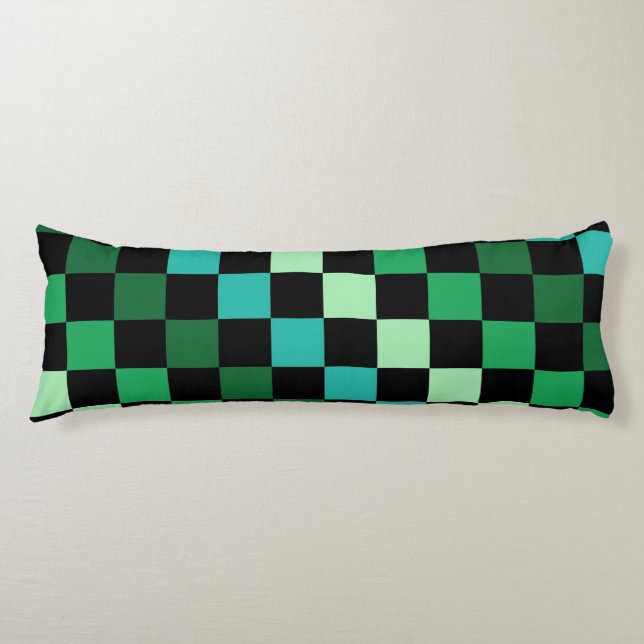 Green Blue Checkered Gingham Pattern Seitenschläferkissen (Vorderseite)
