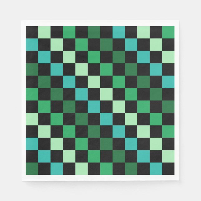 Green Blue Checkered Gingham Pattern Serviette (Vorderseite)