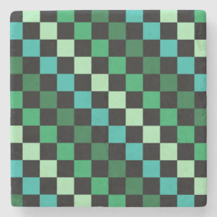 Green Blue Checkered Gingham Pattern Steinuntersetzer