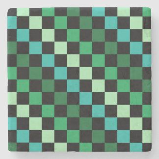 Green Blue Checkered Gingham Pattern Steinuntersetzer