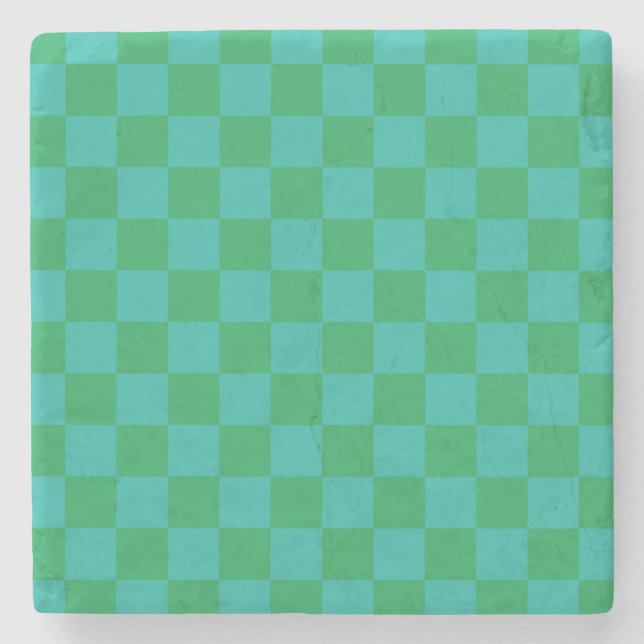 Green Blue Checkered Gingham Pattern Steinuntersetzer (Vorderseite)