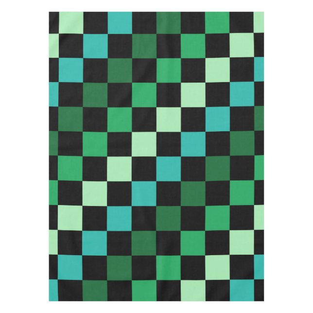 Green Blue Checkered Gingham Pattern Tischdecke (Vorderseite)