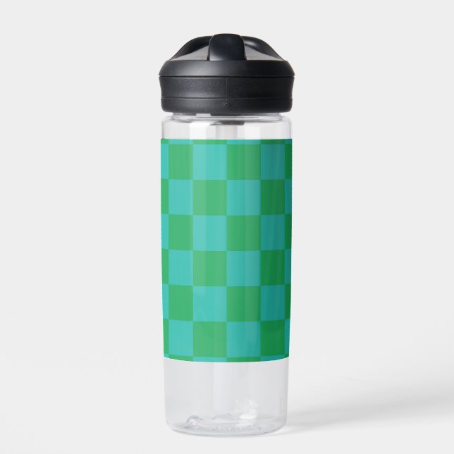 Green Blue Checkered Gingham Pattern Trinkflasche (Vorderseite)