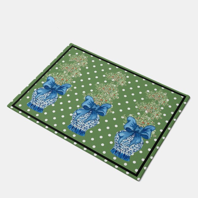 Green Blue Chinoiserie Orange Topiary Doormat Fußmatte (Schrägansicht)
