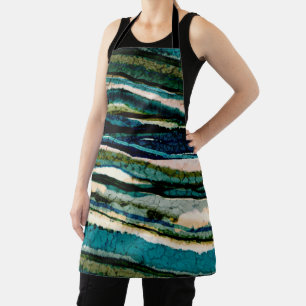 Green Blue Cream Agate Stripe Abstrakt Schürze