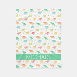 Green Blue Dinosaur Pattern Individuelle Name Fleecedecke