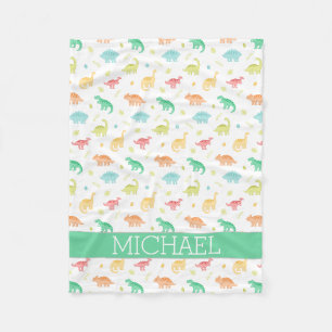 Green Blue Dinosaur Pattern Individuelle Name Fleecedecke