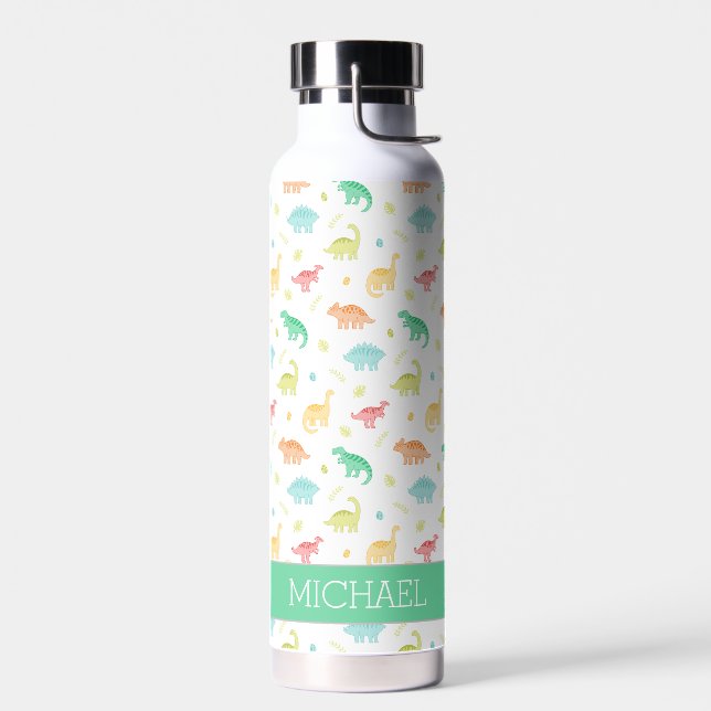 Green Blue Dinosaur Pattern Individuelle Name Trinkflasche (Links)