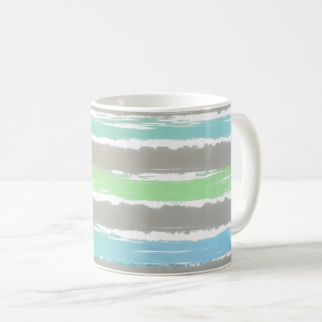 Green Blue Driftwood Grau Wasserfarben Streifen Kaffeetasse (VorderseiteRechts)