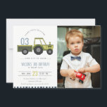Green Blue Farm Traktor Kids Foto Geburtstag Einla Dankeskarte<br><div class="desc">Eine lustige Niedliche Boys GREEN BLUE FARM TRACKTOR THEME BIRTHDAY Collection.- Es ist eine elegante Minimal Sketchy Illustration von Bauerntraktor, der das Geburtstagsjahr trägt, perfekt für Ihre kleinen Geburtstagsparty. Es ist sehr einfach, mit Ihren persönlichen Daten zu personalisieren. Wenn Sie ein anderes passendes Produkt oder eine Anpassung benötigen, wenden Sie...</div>