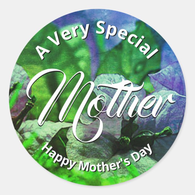 Green Blue Floral HAPPY MUTTER'S DAY individuell Runder Aufkleber (Vorderseite)