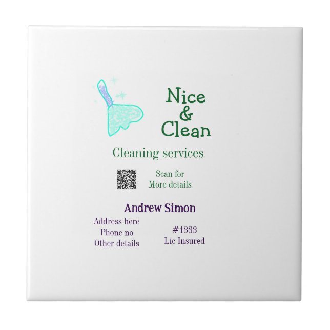 Green blue gitter clean mop add name address q r b fliese (Vorderseite)