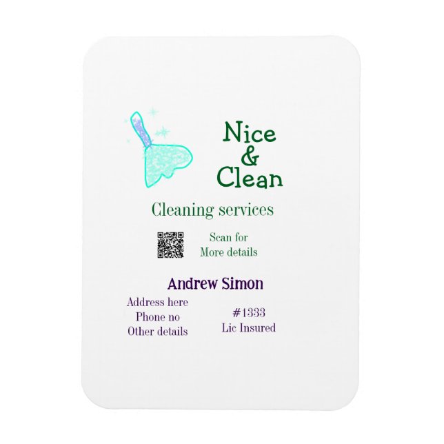 Green blue gitter clean mop add name address q r b magnet (Vertikal)