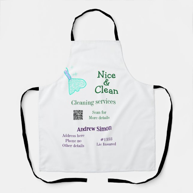 Green blue gitter clean mop add name address q r b schürze (Vorderseite)