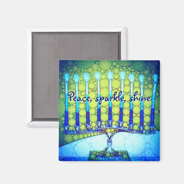 Green Blue Hanukkah Menorah Peace Sparkle Shine Magnet (Vorderseite/Rückseite)