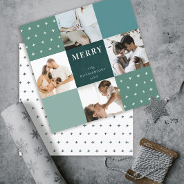 Green Blue Kariert 4 Foto Cross Frohe Weihnachten