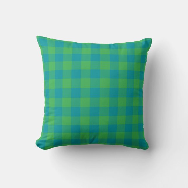 Green Blue Kariert Schachbrett Muster Kissen (Vorderseite)
