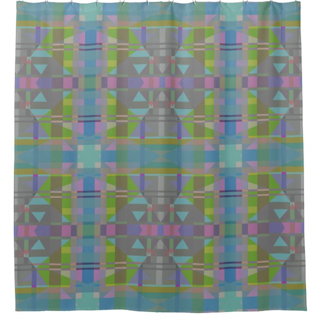 Green Blue Lila Geometric Duschvorhang (Vorderseite)