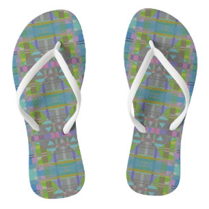 Green Blue Lila Geometric Flip Flops