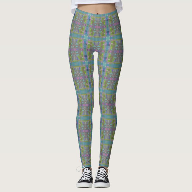 Green Blue Lila Geometric Leggings (Vorderseite)