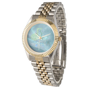 Green & Blue Musiknote Abstrakt 2 Zwei-Tone-Uhr-Uh Armbanduhr