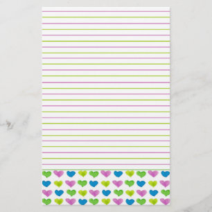 Green Blue Pastel Watercolor Hearts Lined Briefpapier