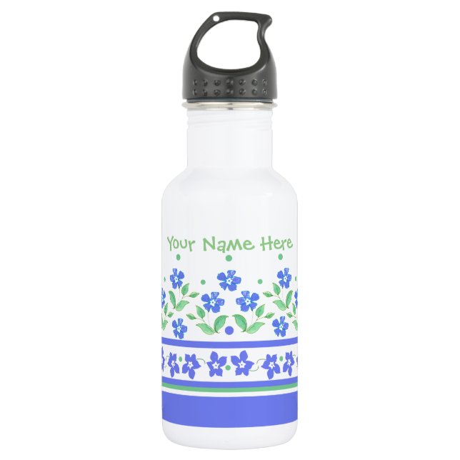 Green Blue Periwinkle Blumenstrauß personalisieren Edelstahlflasche (Vorderseite)