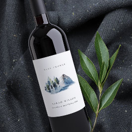 Green Blue Pine Woods Mountain Baby Dusche Weinetikett