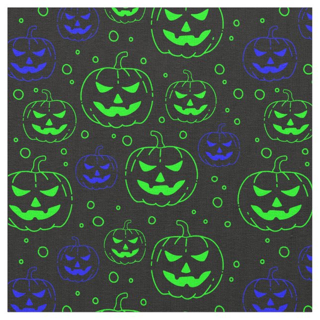 Green & Blue Pumpkins auf Black Stoff (Nahaufnahme)