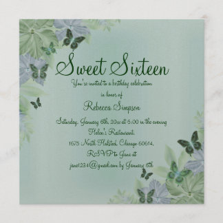 Green & Blue Shimmer Schmetterling Sweet 16 Einlad Einladung
