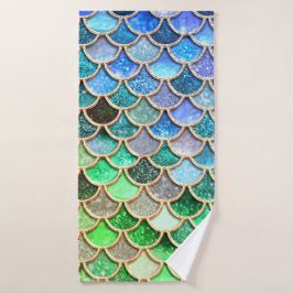 Green Blue Shiny Ombre Glitzer Mermaid Scales Badhandtuch Set