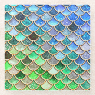 Green Blue Shiny Ombre Glitzer Mermaid Scales Glasuntersetzer